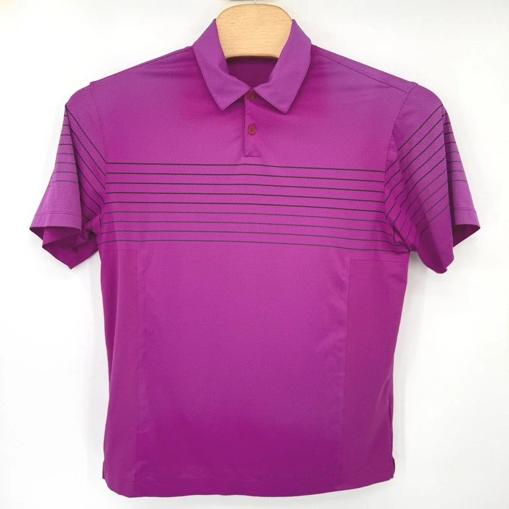 Nike Golf Polo Shirt Men Medium Purple 360191-511 Striped Dri-FIT Short Sleeve